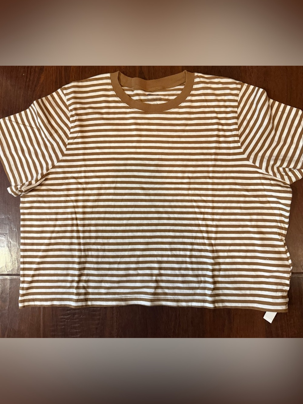 Madewell Cream and Brown Striped Crop Tee